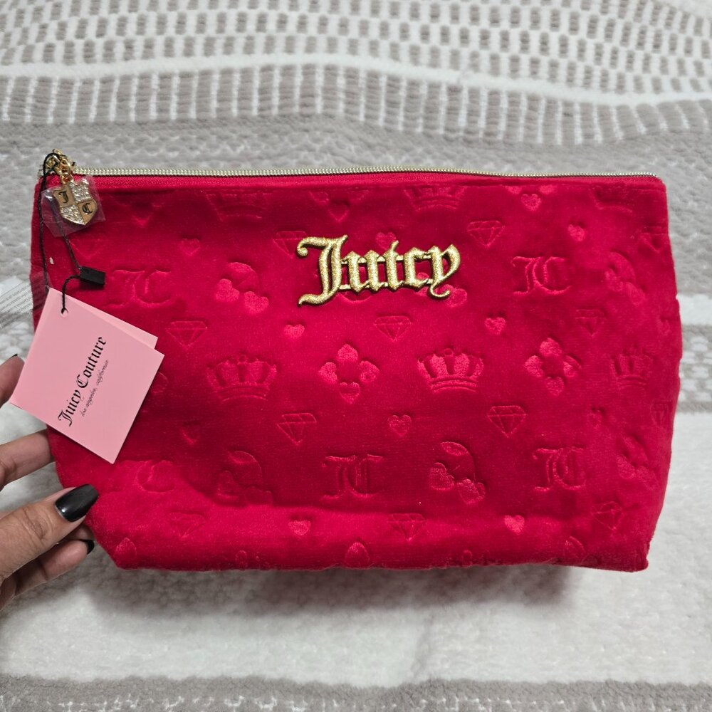 Juicy Couture Red Velour Makeup Bag With Travel Bottle